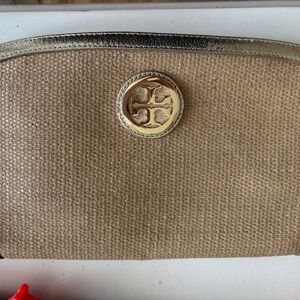 Tory Burch woven and gold summer clutch